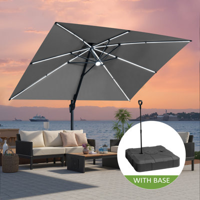 153'' X 116'' Rectangular Outdoor Solar Led Cantilever Patio Umbrella With Weighted Base