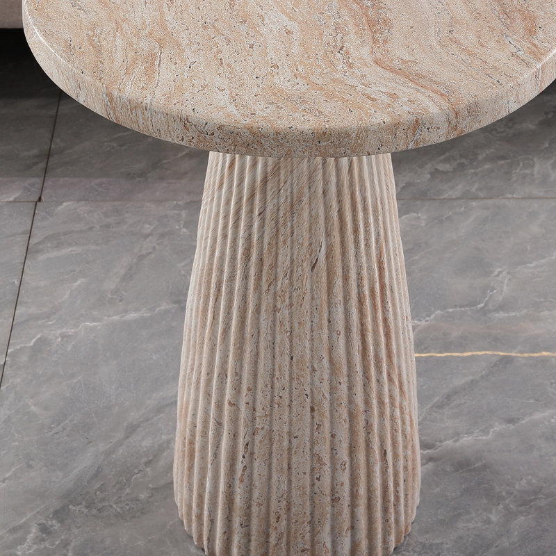 Table d'appoint ronde cannelée en imitation travertin MgO, table d'appoint intérieure et extérieure, entièrement assemblée