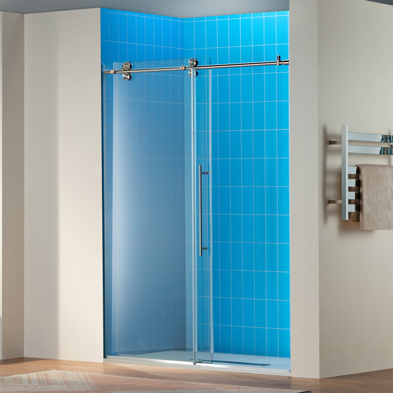 Porte de douche coulissante simple sans cadre WOODBRIDGE de 56 à 60 po de largeur x 80 po de hauteur avec verre trempé transparent de 3/8 po (10 mm)