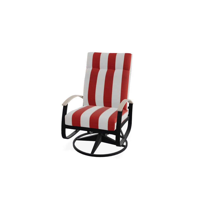 Belle Isle Outdoor Swivel Lounge Chair, Textured Black, Cabana Classic Black Stripe Sunbrella®, Desert P60