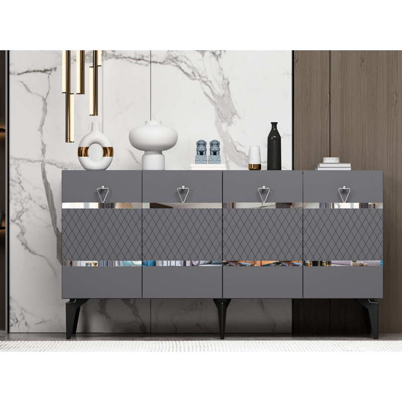 Modern Console Table, Anthracite & Silver, 100% Melamine Coated Particle Board, Thickness: 0.7 inches | Features Numerous Shelves, Wall-Mountable, Geometric Design for Stylish Home Decor