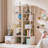 5 Tier Rotating Bookshelf with Storage Cabinet, 360° Display Revolving Bookcase, Square Spinning Book Shelf Tower Organizer, Freestanding Wooden Bookshelves for Small Space, Bedroom Living Room (Grey)-1981086857-1981086859