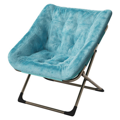 Chaise longue surdimensionnée en fausse fourrure - pliable, portable, sans assemblage - fauteuil de lecture confortable avec structure en métal doré robuste pour la chambre à coucher, le salon, le dortoir - vert + pieds dorés