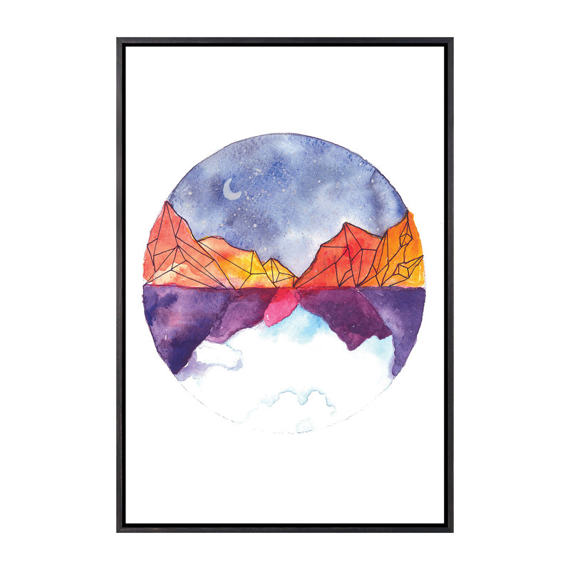 Art circulaire, H 26 po x l 18 po x P 1,5 po, Toile avec cadre noir patiné
