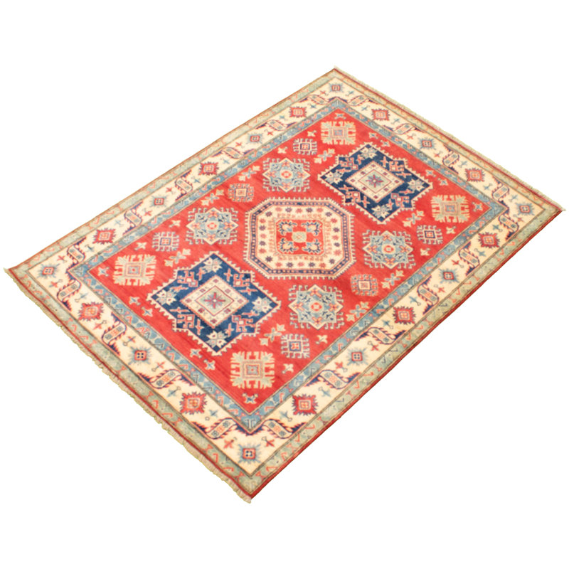 Tapis unique en laine noué à la main de style Gazni rouge / or des années 2010 de 5 pi 2 po x 7 pi Qaiden