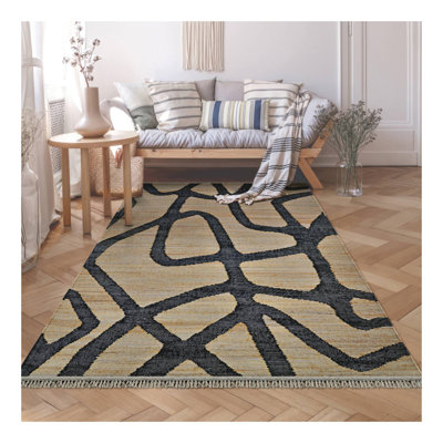 Eligah Asante Natural Flatwoven Fringed Edges Indoor Rug