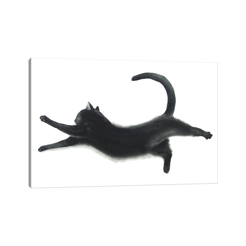 «Yoga Black Cat I» par Alexey Dmitetchich Shmyrov - peinture sur toile tendue, H 18 po x l 26 po x P 1,5 po