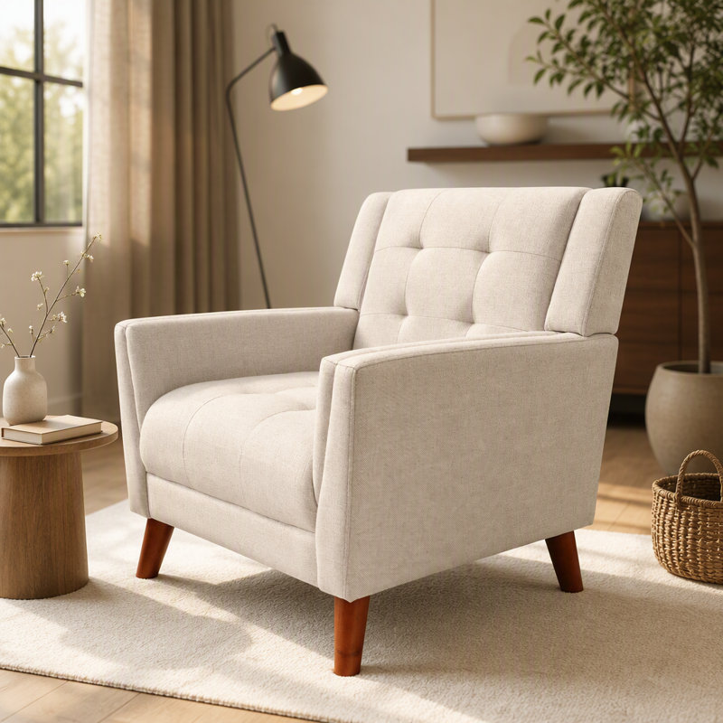 Fauteuil Mid-Century moderne, Beige Fabric