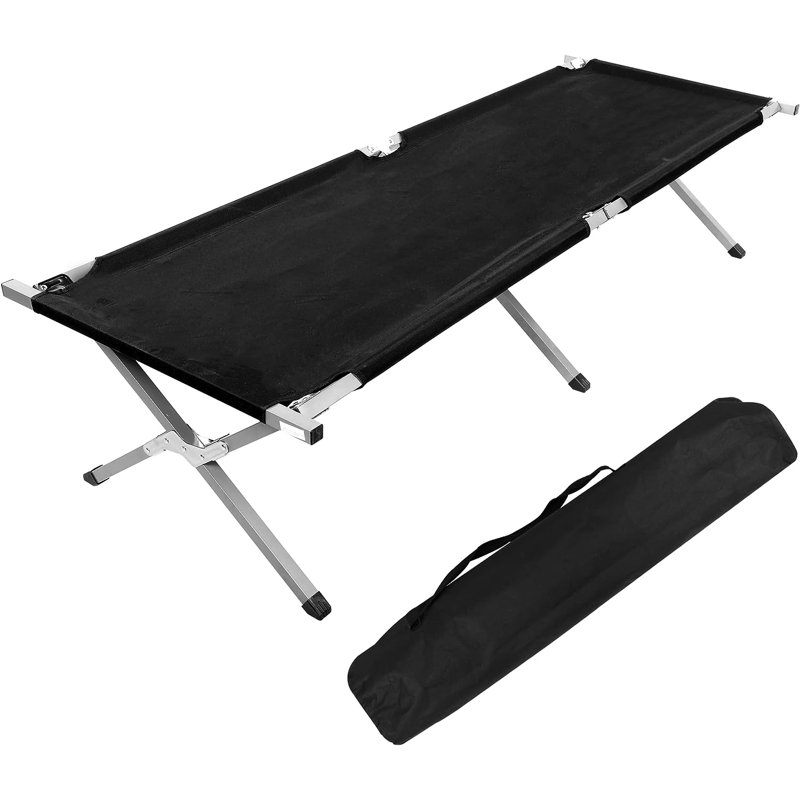 Black Portable Steel Frame Camping Cot with Storage Bag