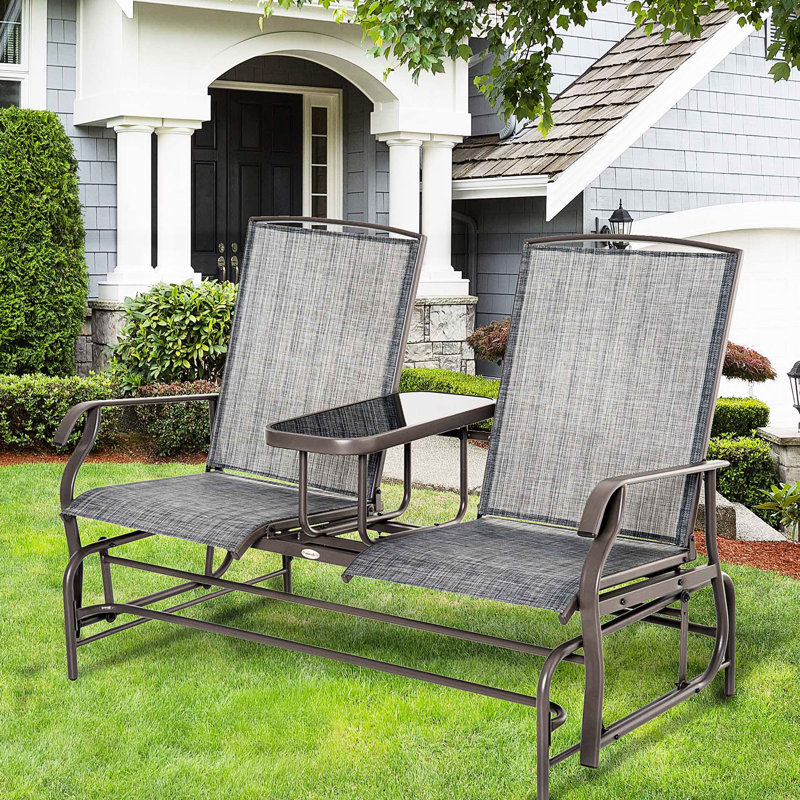 Banc coulissant avec structure en métal Patio gris pour les espaces extérieurs. Double plaisir de glisse. Maille respirante. 726 lb Capacité. Cour arrière, jardin, porche sélectionnable. P 32 po