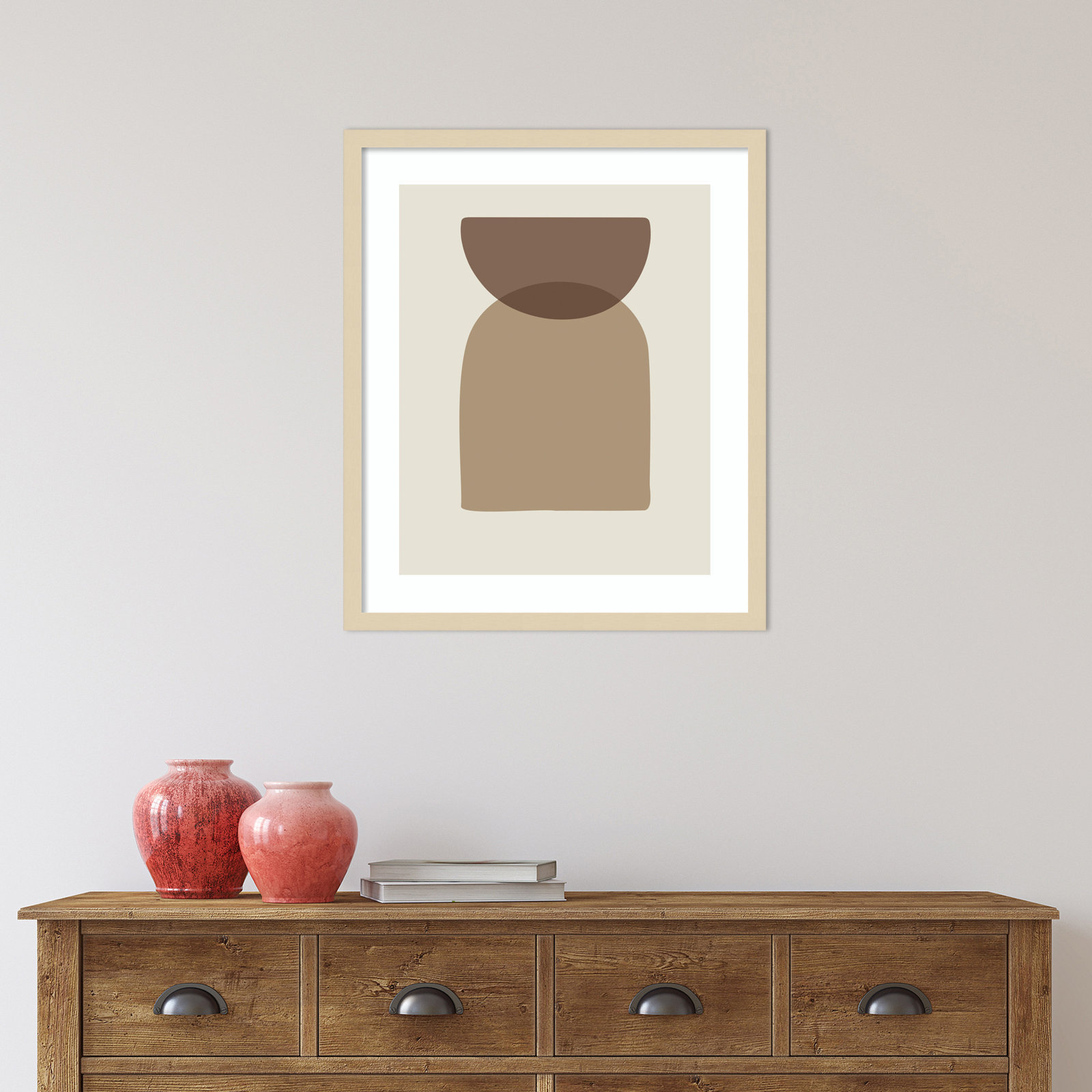 Arch Half Moon Abstract Print, Brown Framed, 25" H x 21" W