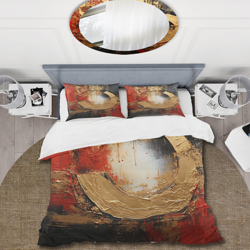 Ensemble de housse de couette Red Gold Fusion Spiral II - Abstract Spirals, Housse de couette simple et deux taies décorative