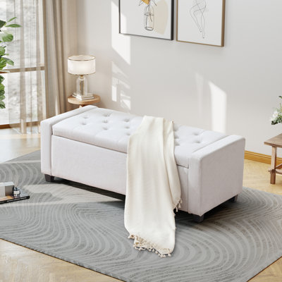 Banc de rangement avec repose-pieds de 48 po avec charnières de sécurité - Banc d'entrée et de bout de lit capitonné