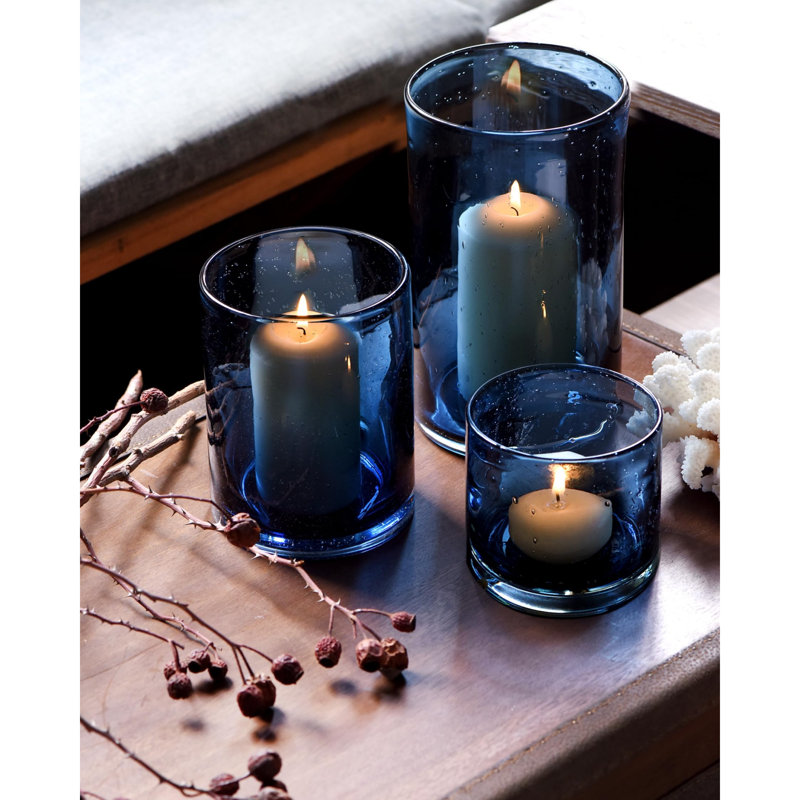 Ensemble de 3 porte-bougies en verre pour centre de table rustique, Bleu