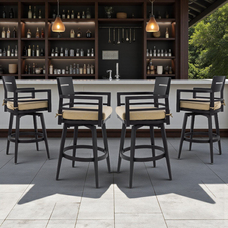 Tabourets de bar pivotants d'extérieur haut de gamme en aluminium avec coussin Sunbrella®, Sunbrella® Linen Sesame, 2