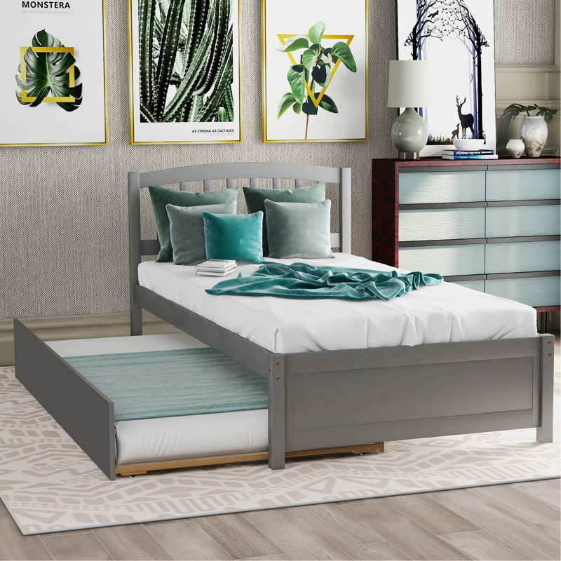 Lit élégant pour appartement, chambre d'amis, lit plateforme, lit plateforme en bois avec lit gigogne, Gris