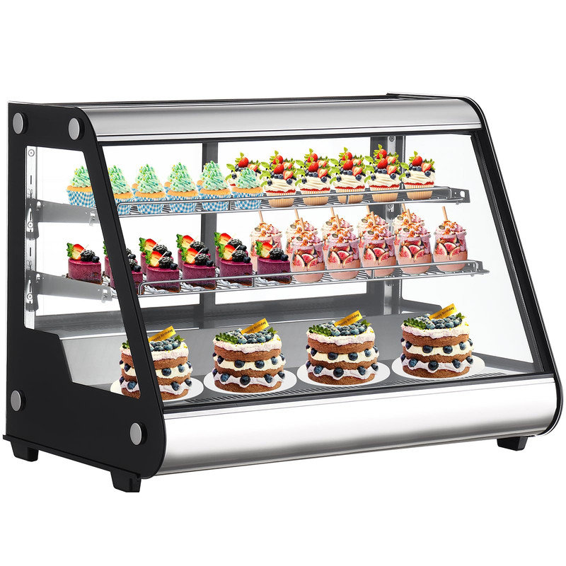 130L 4.6 Cu.ft Countertop Display Fridge, Double-Layer Glass & LED Lighting, Auto Defrost & Digital Temp Control for Cafes, Bakeries, Shops