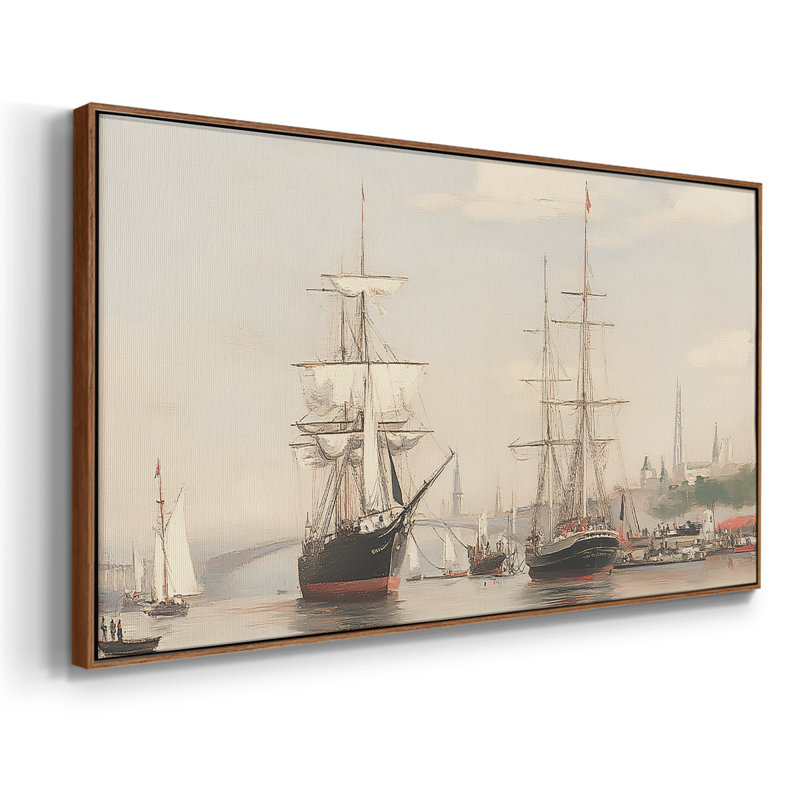 Série nautique-XXXIX - Toile tendue avec châssis encadré - Prêt à être accroché, H 21 po x l 41 po, Noyer