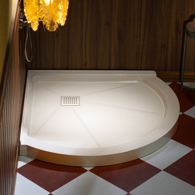 WOODBRIDGE 36 In. X 36 In. Round Corner Solid Surface Neo-Angle Shower Base Pan In White With Drain Cover