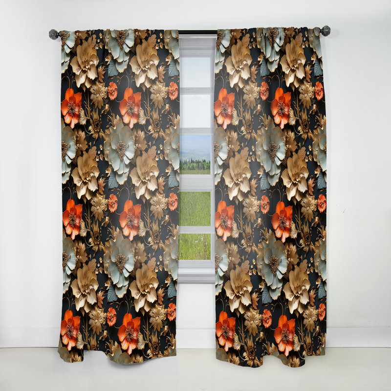 Vintage Tuscan Flowers I - Floral Curtain - Velvet Room Darkening - 1 panel, 52" W x 84" L