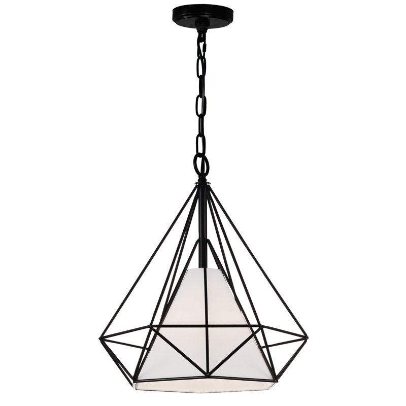 18'' 1-Light Down Pendant with Black Finish – For Dining Room, Kitchen, Hallway – E26 LED Compatible – Geometric Open Frame with Modern Architectural Style