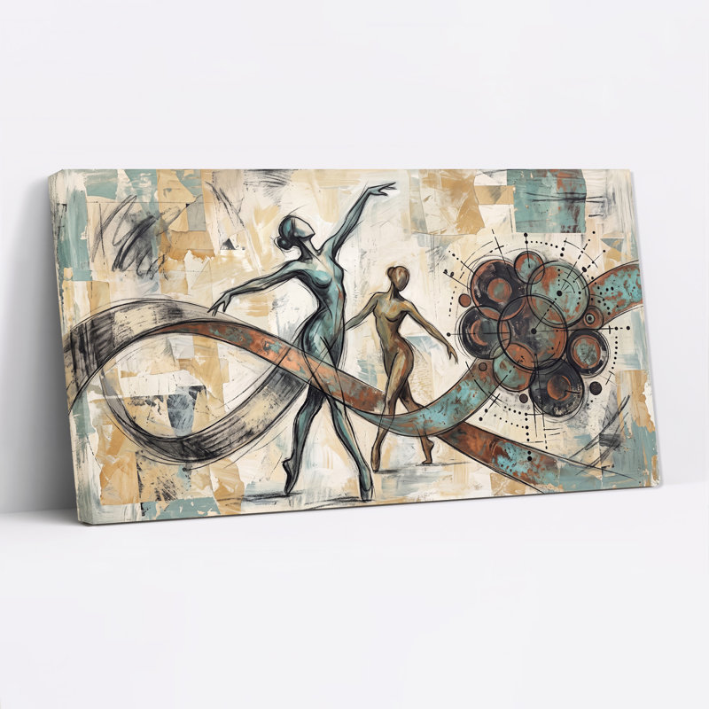 «Two Abstract Dancers in Teal Rust and Beige», art mural sur toile