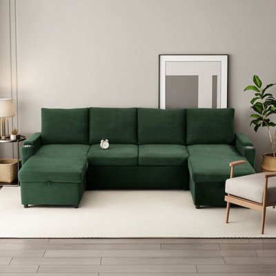 U-Shaped Sectional Sofa with Cup Holders, USB Ports and Storage Pockets