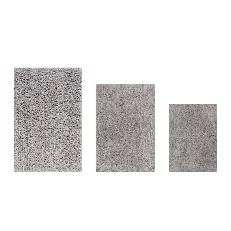 Loida Collection 100% Polyester Machine Washable 3 Piece Plush Bathroom Rug Set, Gray