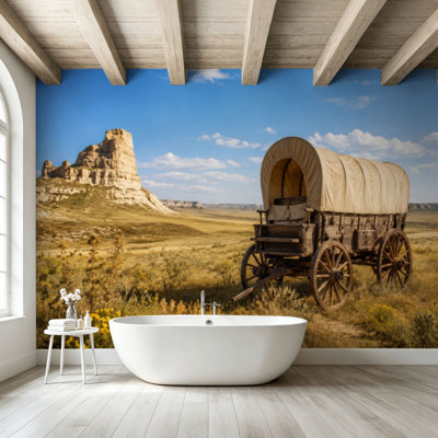 Peel and Stick Wallpaper Wall Mural covered wagons Bluff National Monument Oregon Trail Nebraska Wall Art Self Adhesive and Removable