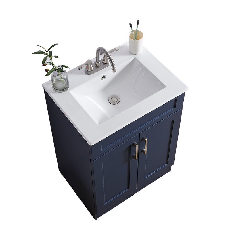 24" Single Bathroom Vanity Set, Blue/Brushed Gold