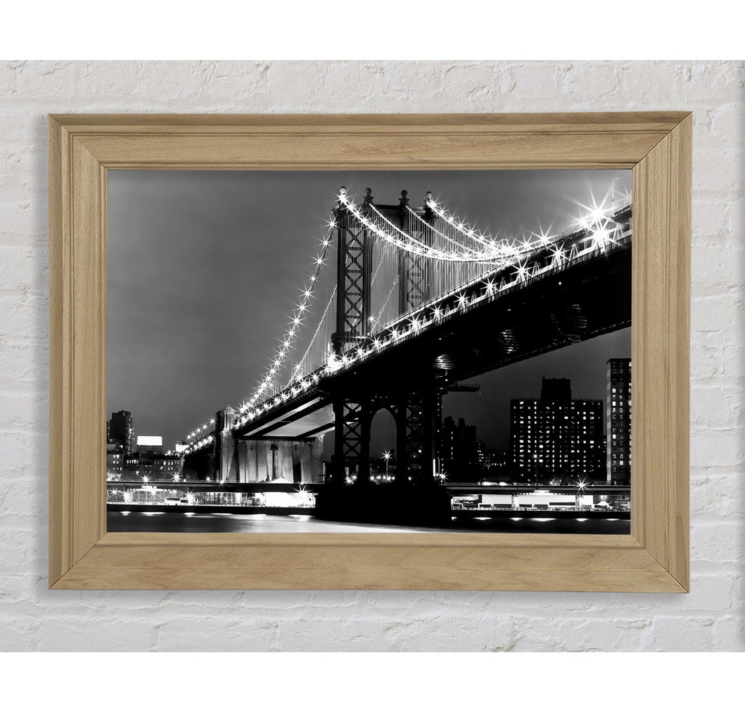 Brooklyn Bridge Night Lights B N W - Einzelne Bilderrahmen Kunstdrucke