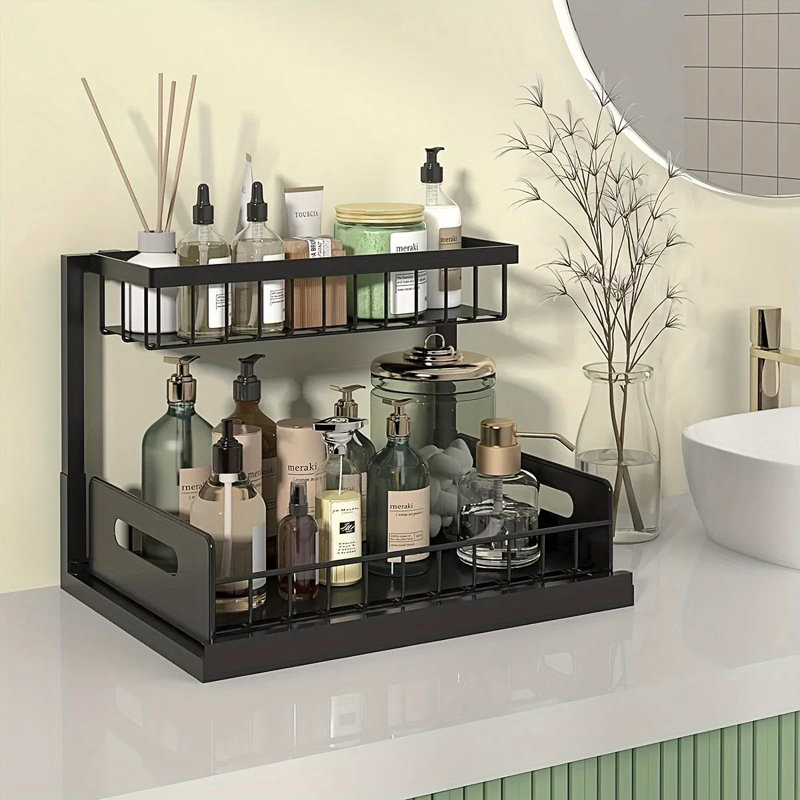 Support coulissant pour armoire coulissante - sous le lavabo et le réfrigérateur, tiroir coulissant en métal à double couche pour l'organisation de la cuisine