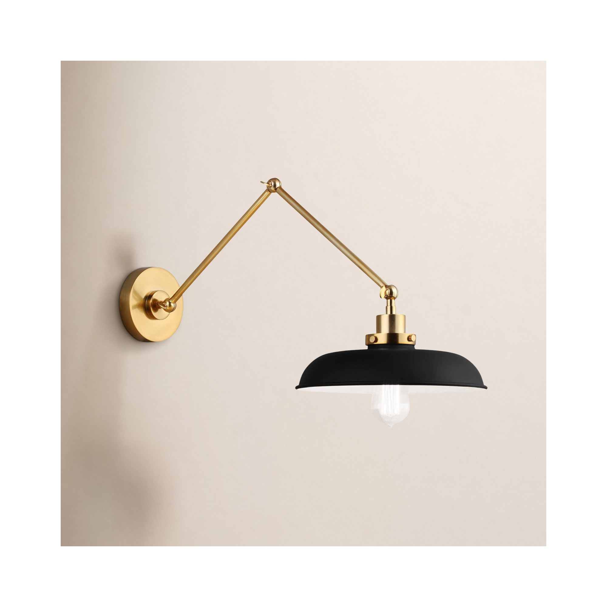 Tammy Double Arm Wide Task Sconce, Burnished Brass, Midnight Black