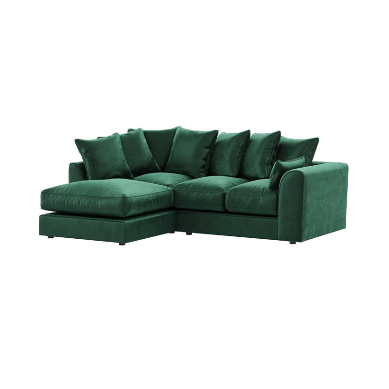 Sharpsburg 4 Seater Velvet Corner Sofa , Green, Left Hand Facing