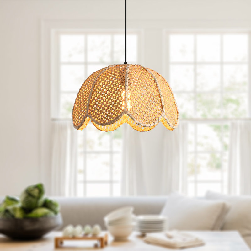 16" Boho Natural Petal Handwoven Rattan Pendant Light, Decorative Rattan Ceiling Light