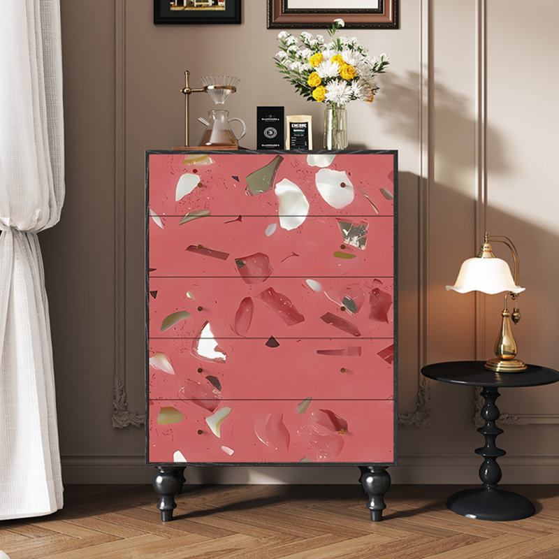 Commode d'entrée en bois massif à 5 tiroirs