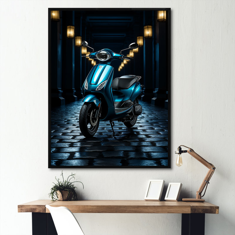 Scooter électrique bleu II, Cadre flottant noir, 32" H x 24" W
