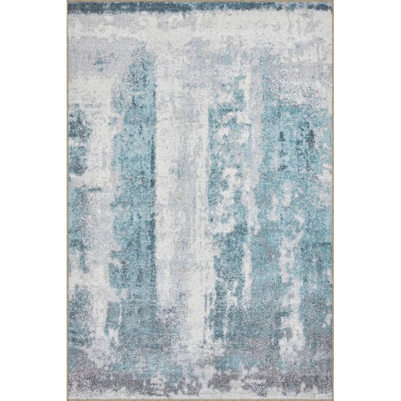 Tapis bleu doux à motif tissé lavable, Sous-tapis rectangulaire de 3 pi 3 po x 4 pi 11 po