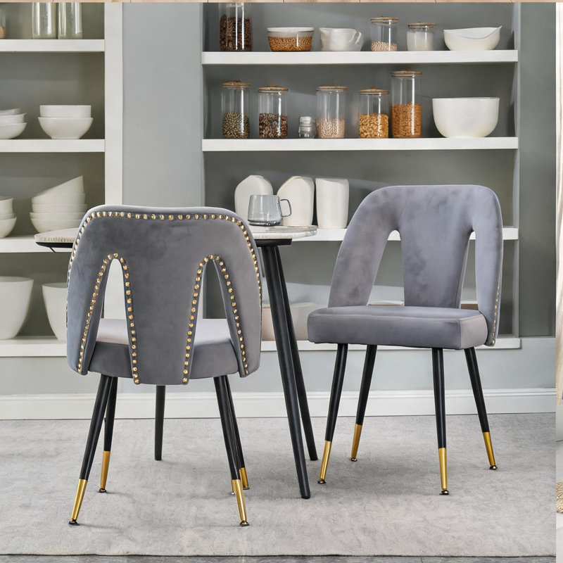 Ensemble de 2 pièces, chaise de salle à manger rembourrée en velours gris avec têtes de clou