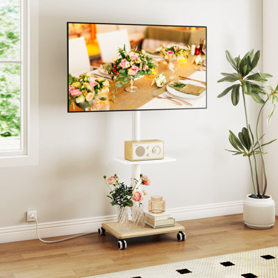Rolling Tv Stand With Power Outlet For 32-60 Inch Tvs