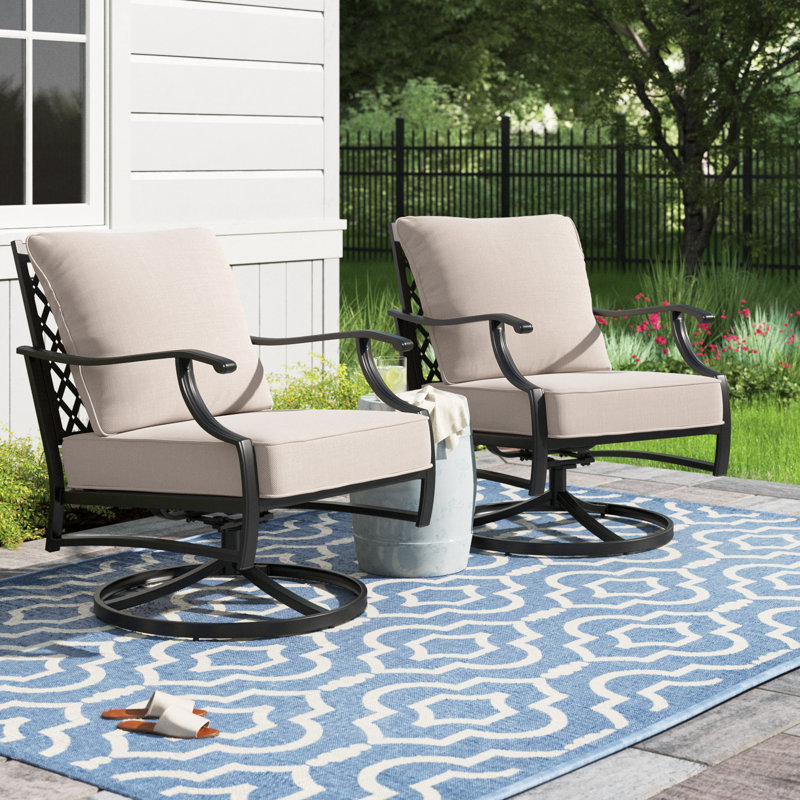 Argirios Metal Patio Swivel Chair with Cushions (Set of 2), Beige