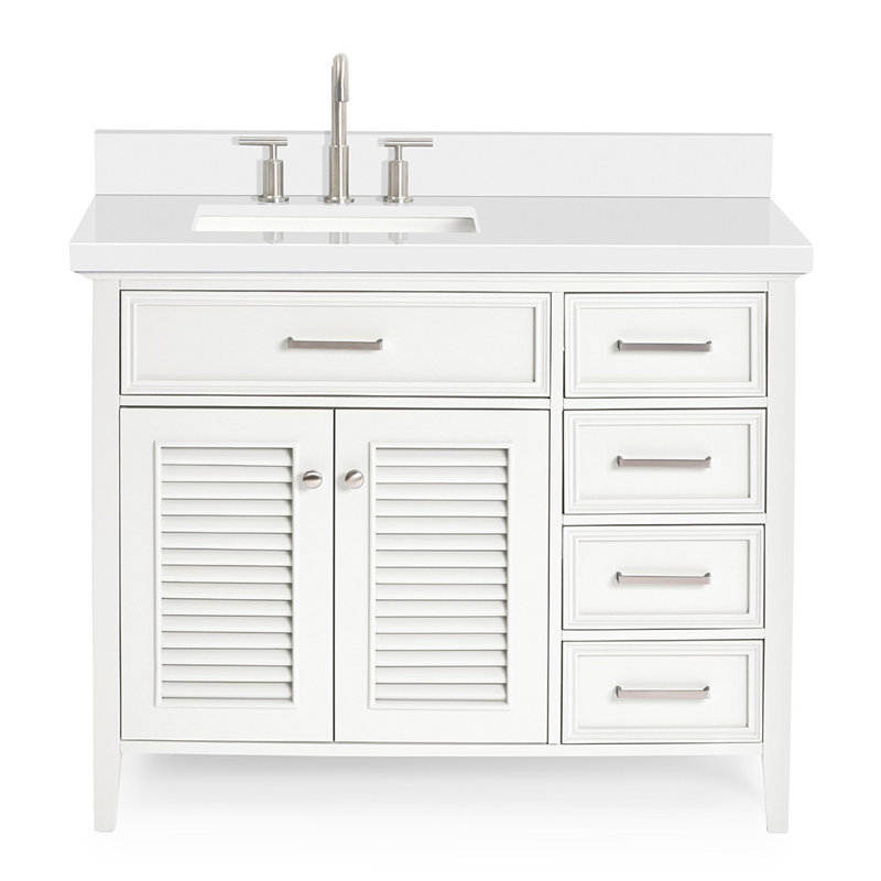 Ariel Kensington Left Offset Rectangle Single Sink Vanity, Pure White Quartz, White, 43"