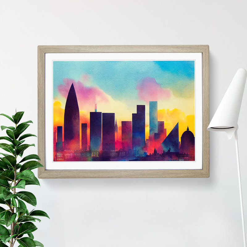 London Skyline Vol.4 Abstract - Single Picture Frame Painting, 25cm H x 34cm W x 2cm D, Oak