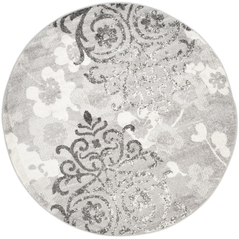 Tapis performance à motif floral Davonn, Rond 5 pi