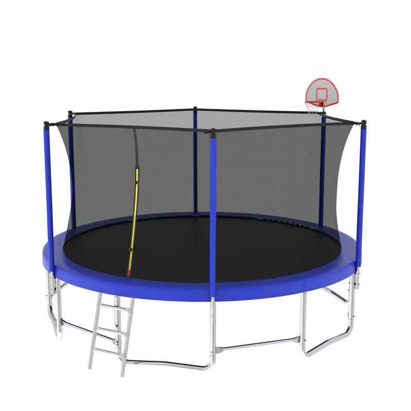 16FT Trampoline With Balance Bar  And  Basketball Hoop And Ball, ASTM Approved Reinforced Type Outdoor Trampoline With Enclosure Net