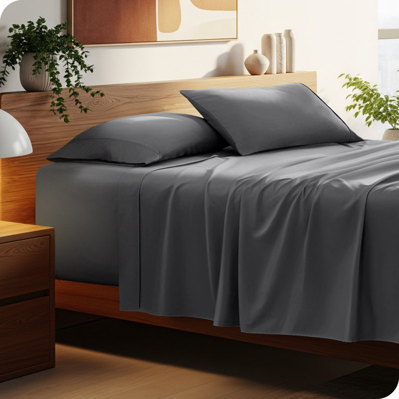 Ensemble de draps en microfibre 22 po, Gris, Ensemble de draps pour lit double avec 2 taies d'o