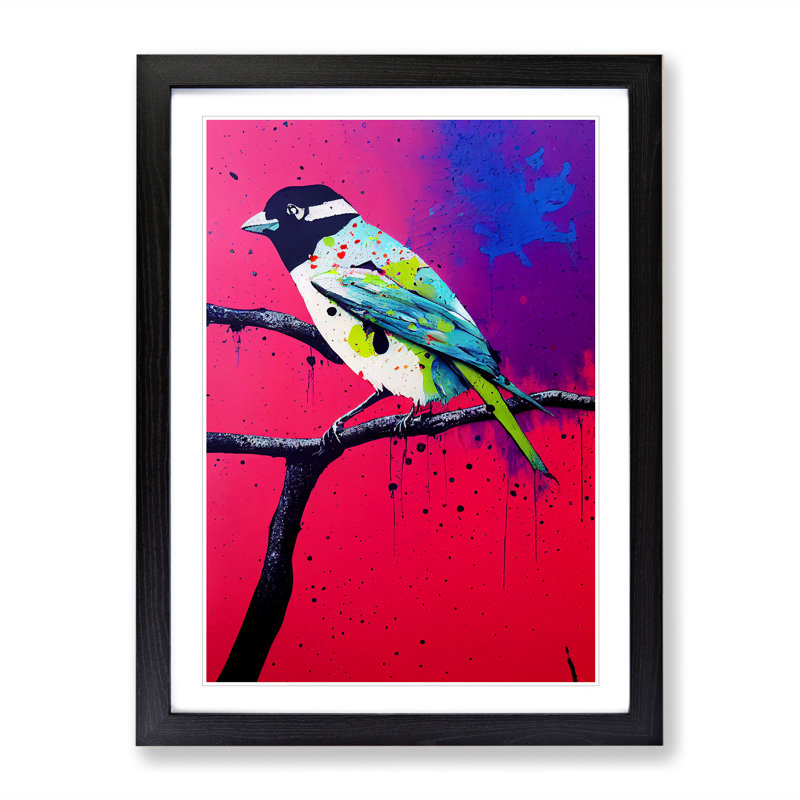 Splashed Bird No.3 Abstract - Wall Art, Black Framed, 66cm H x 48cm W, White
