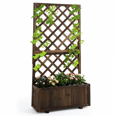Lit de jardin surélevé en bois avec treillis et trous de drainage, jardinière pour plantes grimpantes, légumes et herbes (l 28,5 po x l 12,5 po x H 58,75 po)