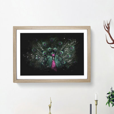 Mesmerising Pink and Green Peacock - Picture Frame Painting Print on MDF