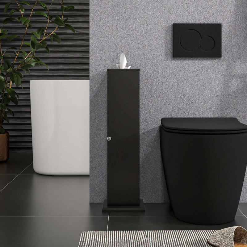 Toilet Paper Cabinet, Small Bathroom Corner Floor Cabinet, Black